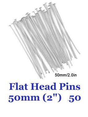 Flat Head Pins T Pins, 50mm (2"), Bendable & Cuttable Alloy 50 count